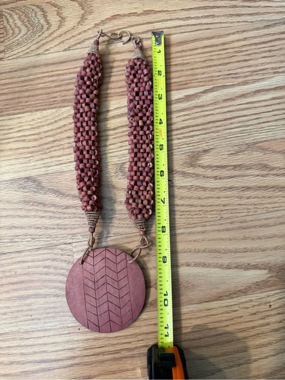 Handmade natural all wooden bead and pendent necklace with wire @ jute clasp.